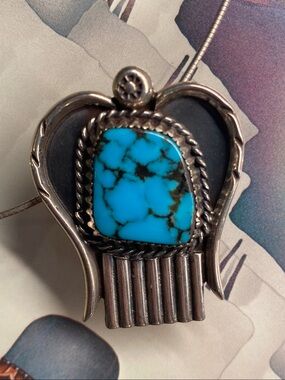 Vintage Native American Sterling Turquoise Pendant & 925 Italy Chain